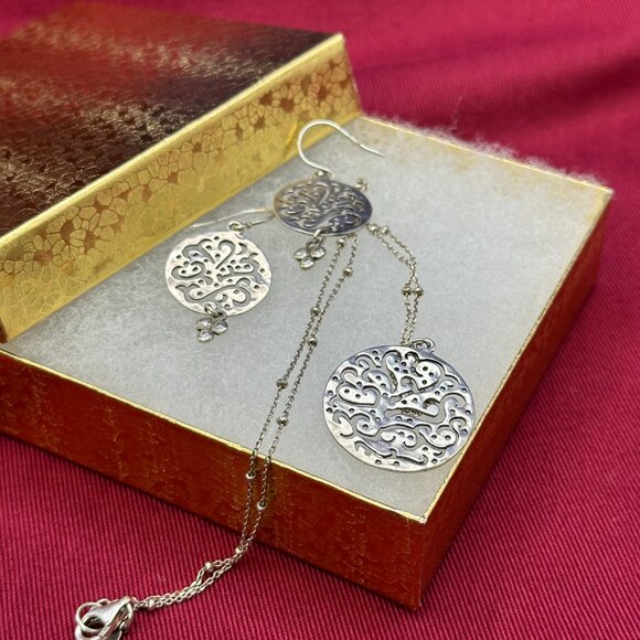 Silpada Sterling “Cut Above” Round Scroll Disc Necklace and Earrings Set - Picture 11 of 16